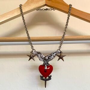 Silver Chain Necklace with Red Heart Pendant